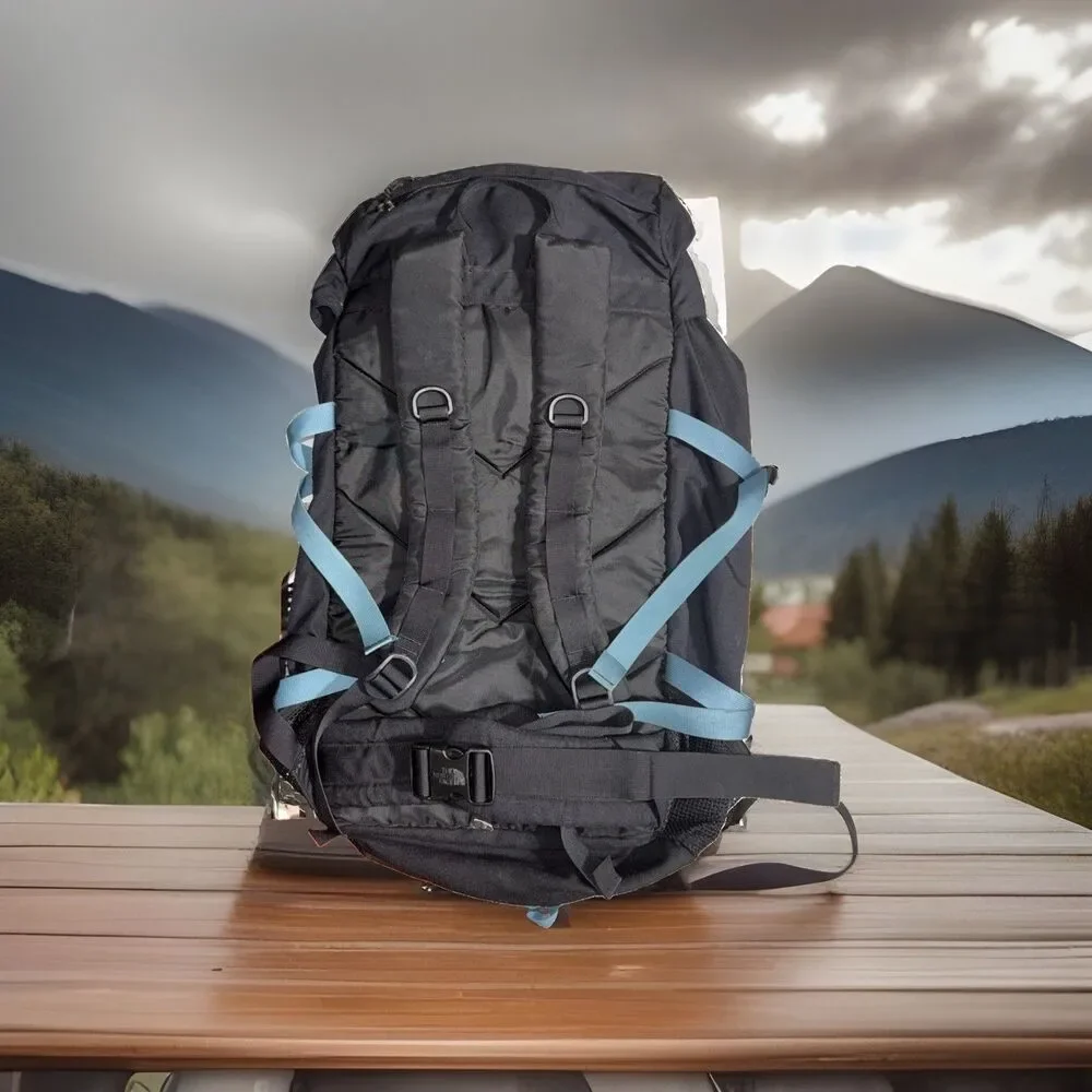 The North Face Vintage Large Hiking Backpack Black with Teal Accent Straps